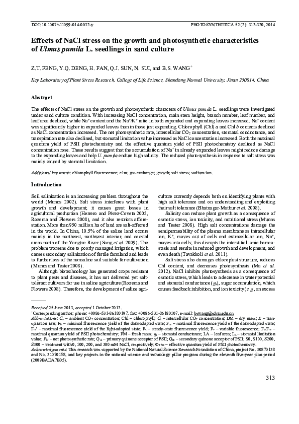 (PDF) Effects of NaCl stress on the growth and photosynthetic ...