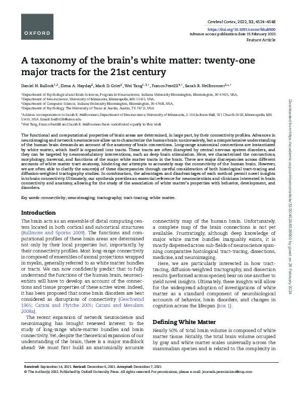 (PDF) A taxonomy of the brain’s white matter: twenty-one major tracts ...