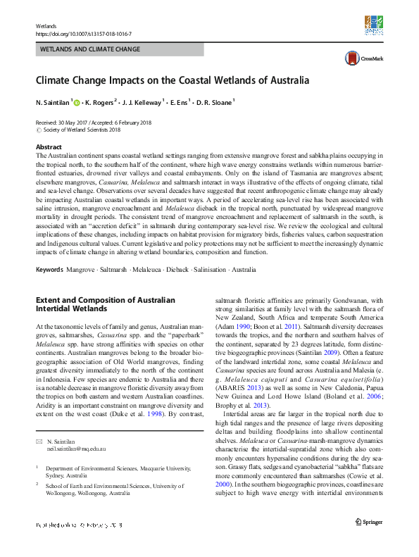(PDF) Climate Change Impacts on the Coastal Wetlands of Australia