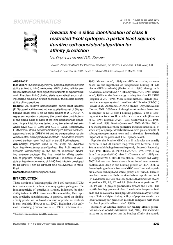 (PDF) Towards the in silico identification of class II restricted T ...