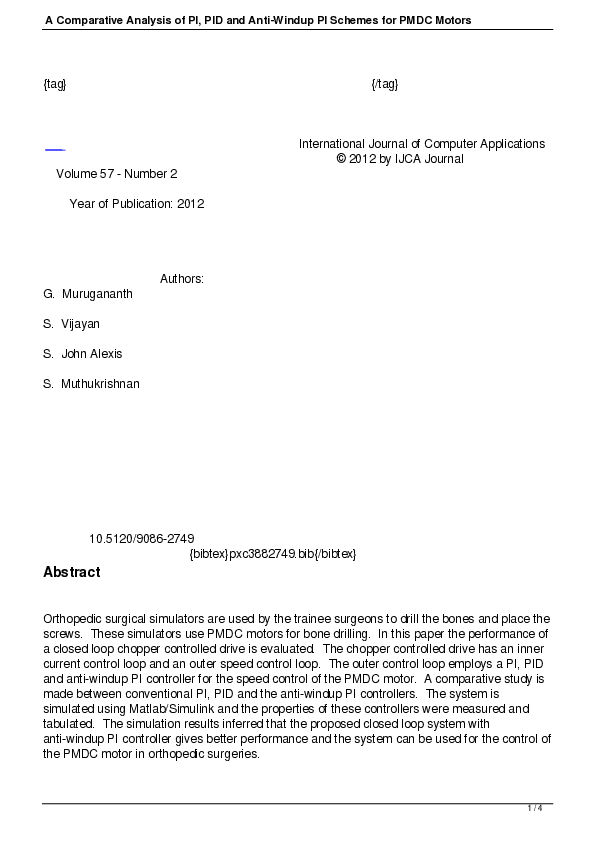 (PDF) A Comparative Analysis of PI, PID and Anti-Windup PI Schemes for ...