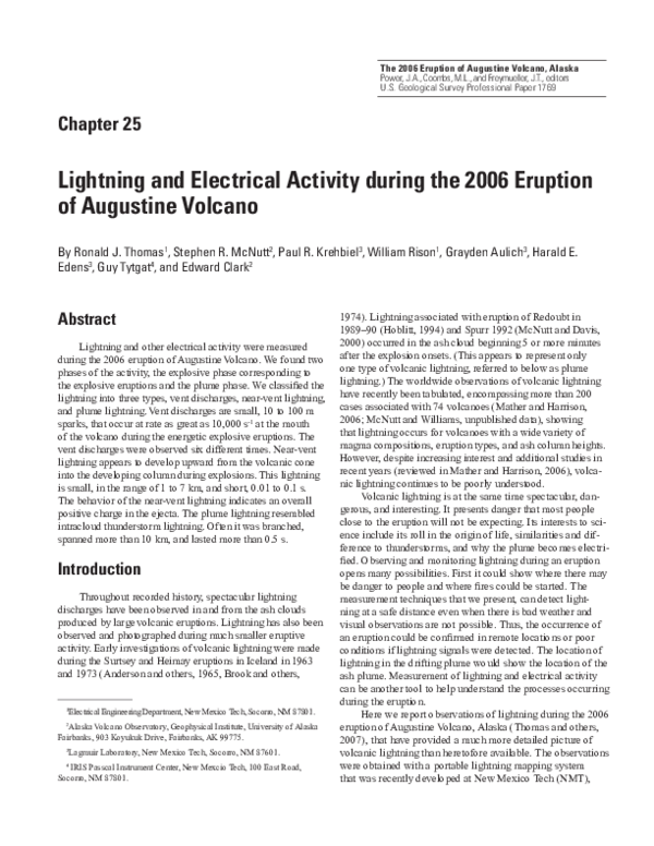 (PDF) Lightning and electrical activity during the eruption of Mt. Augustine Stephen McNutt