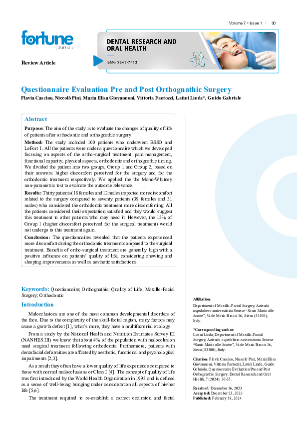(PDF) Questionnaire Evaluation Pre and Post Orthognathic Surgery