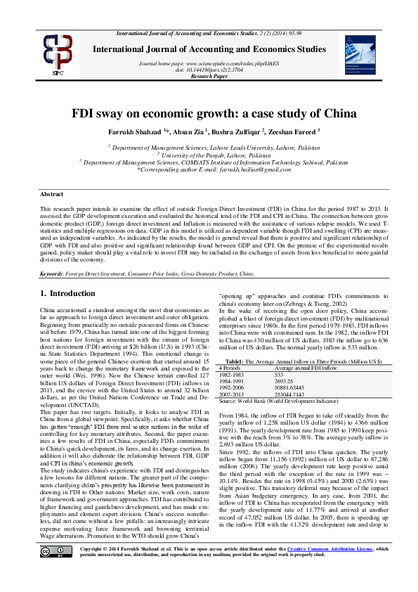 (PDF) FDI sway on economic growth: a case study of China