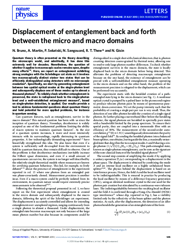 (PDF) Displacement of entanglement back and forth between the micro and ...