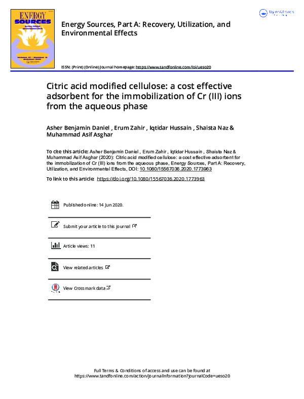 (PDF) Citric acid modified cellulose: a cost effective adsorbent for ...