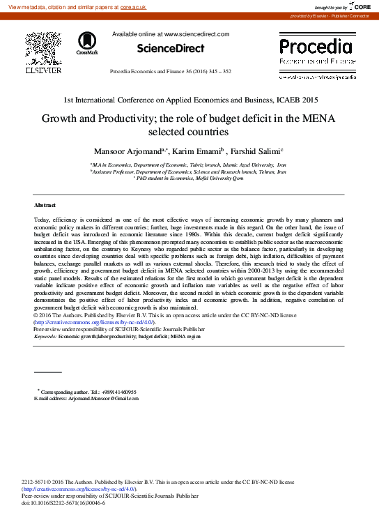 (PDF) Growth and Productivity; The Role of Budget Deficit in the MENA ...