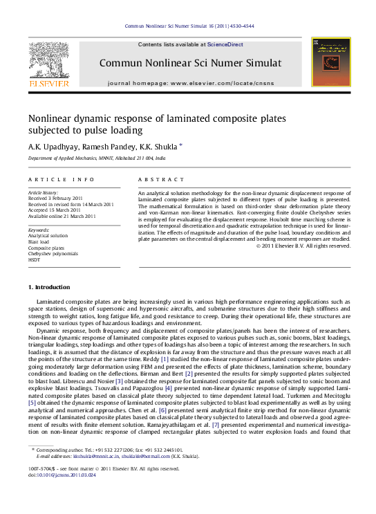 (PDF) Nonlinear dynamic response of laminated composite plates ...