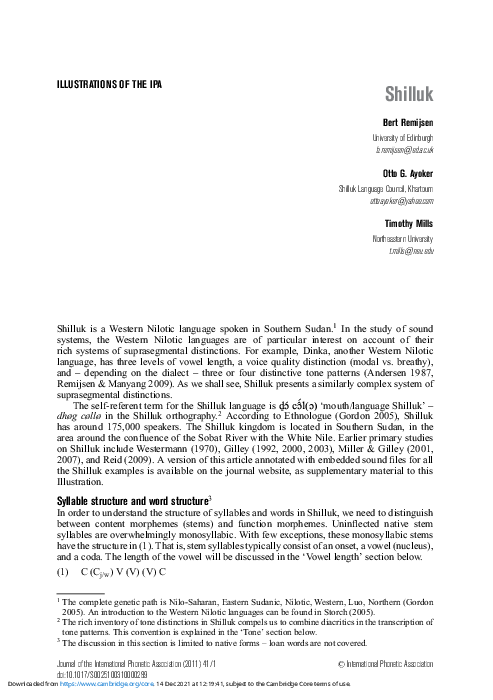 (PDF) ILLUSTRATIONS OF THE IPA Shilluk