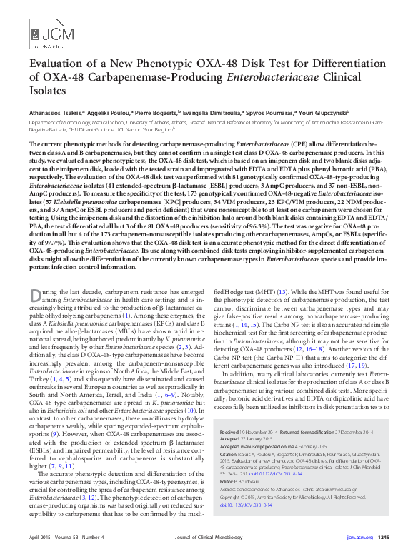 (PDF) Evaluation of a New Phenotypic OXA-48 Disk Test for ...