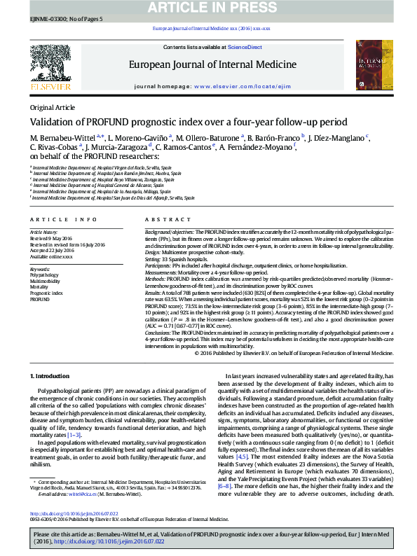 (PDF) Validation of PROFUND prognostic index over a four-year follow-up ...