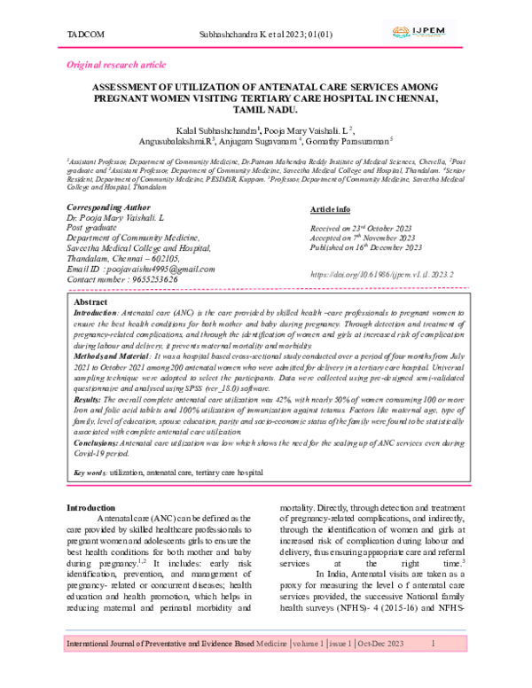 (PDF) ASSESSMENT OF UTILIZATION OF ANTENATAL CARE SERVICES AMONG ...