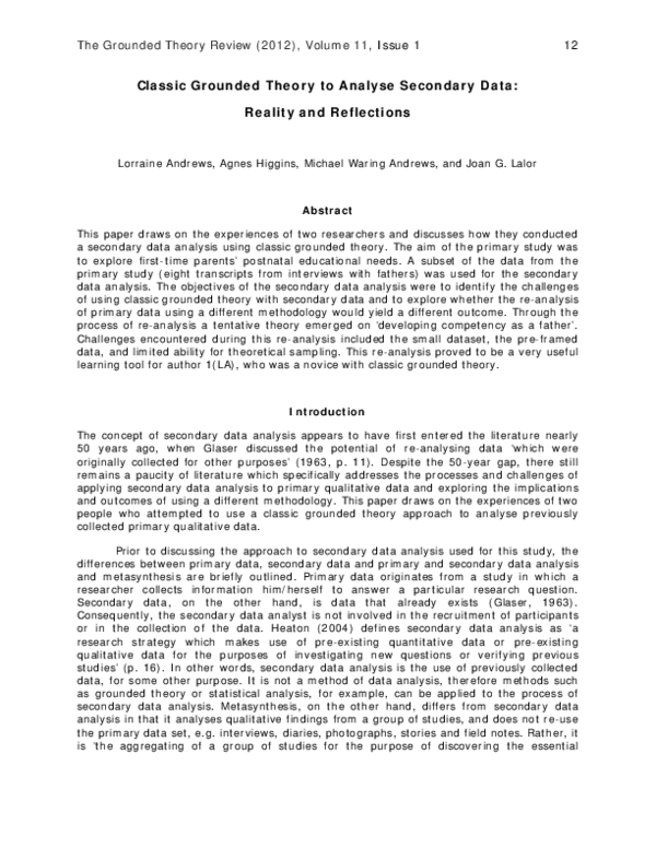 (PDF) Classic Grounded Theory to Analyse Secondary Data: Reality and ...