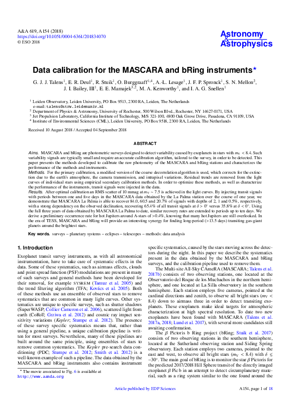 (PDF) Data calibration for the MASCARA and bRing instruments