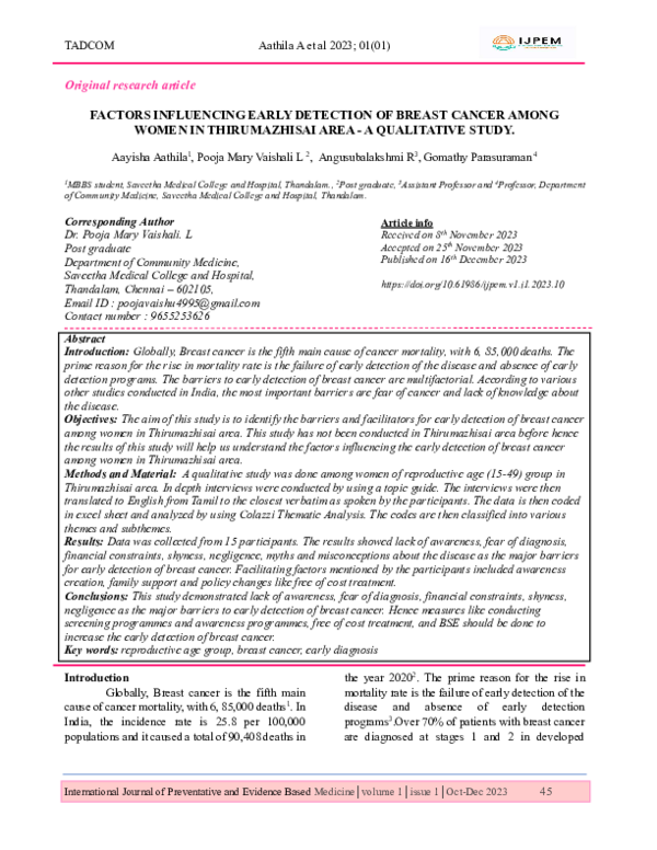 (PDF) FACTORS INFLUENCING EARLY DETECTION OF BREAST CANCER AMONG WOMEN ...