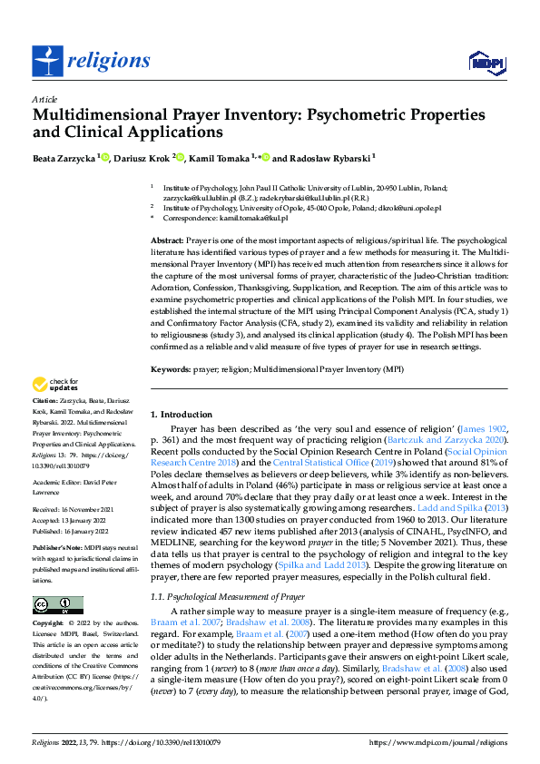 (PDF) Multidimensional Prayer Inventory: Psychometric Properties and ...