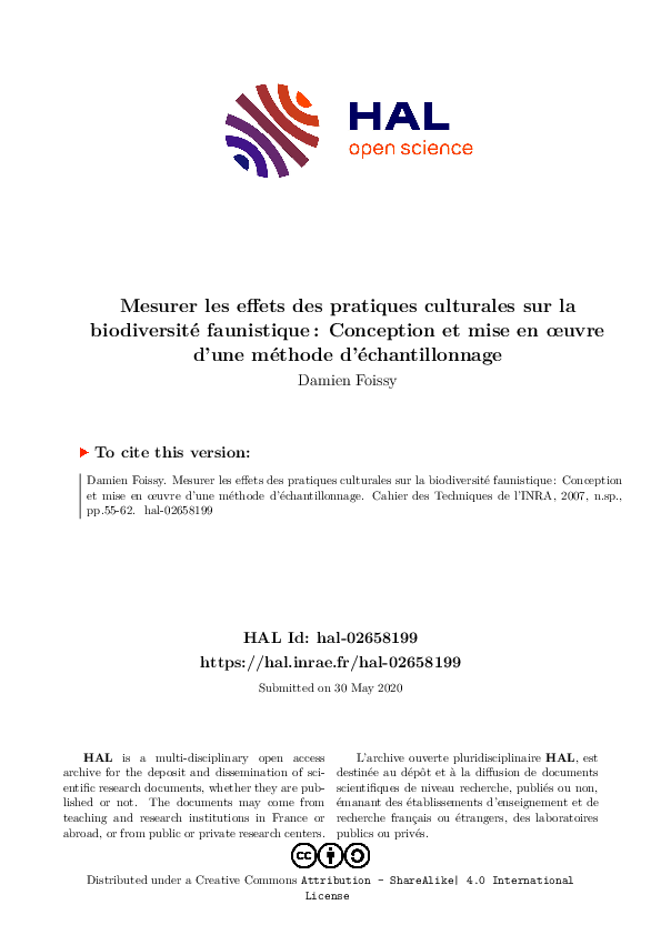 (PDF) Mesurer les effets des pratiques culturales sur la biodiversité ...