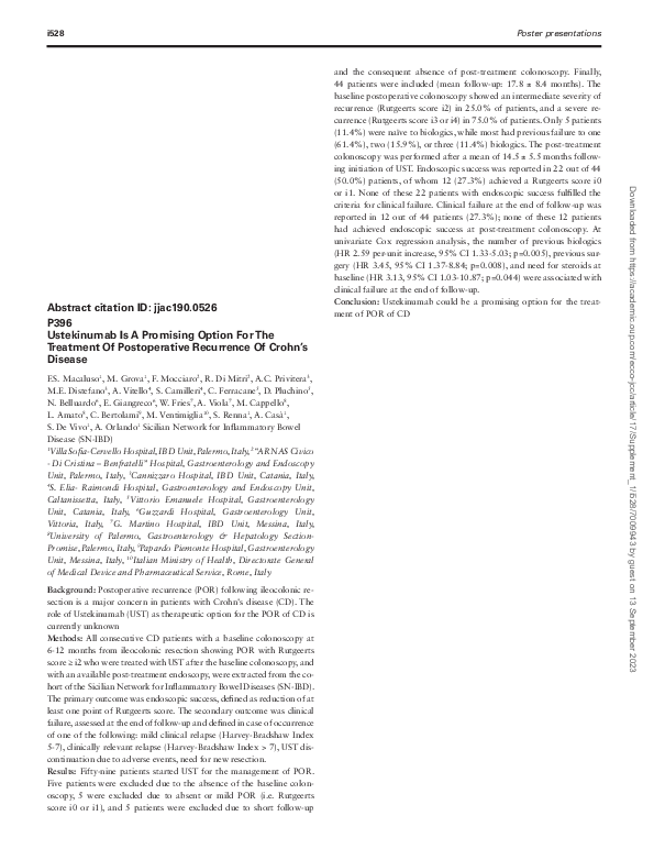 (PDF) P396 Ustekinumab Is A Promising Option For The Treatment Of ...
