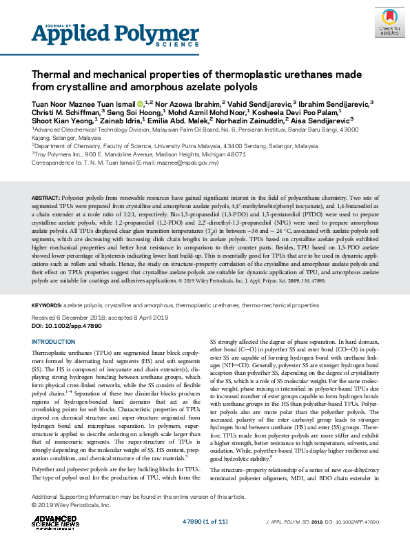 (PDF) Thermal and mechanical properties of thermoplastic polyurethane ...