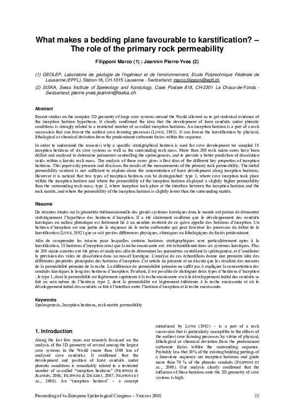 (PDF) What makes a bedding plane favourable to karstification? The