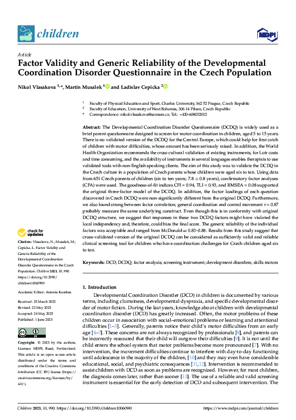 (PDF) Factor Validity and Generic Reliability of the Developmental ...
