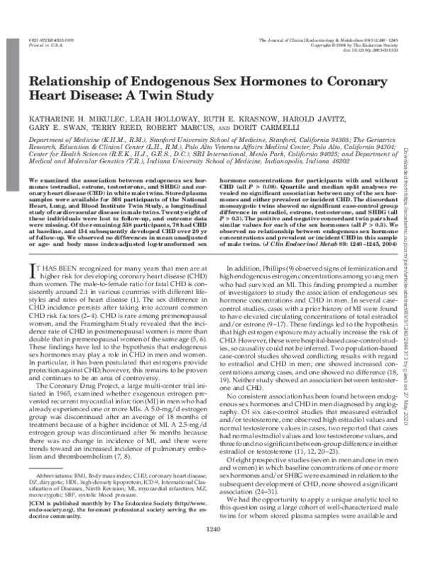 (PDF) Relationship of Endogenous Sex Hormones to Coronary Heart Disease ...