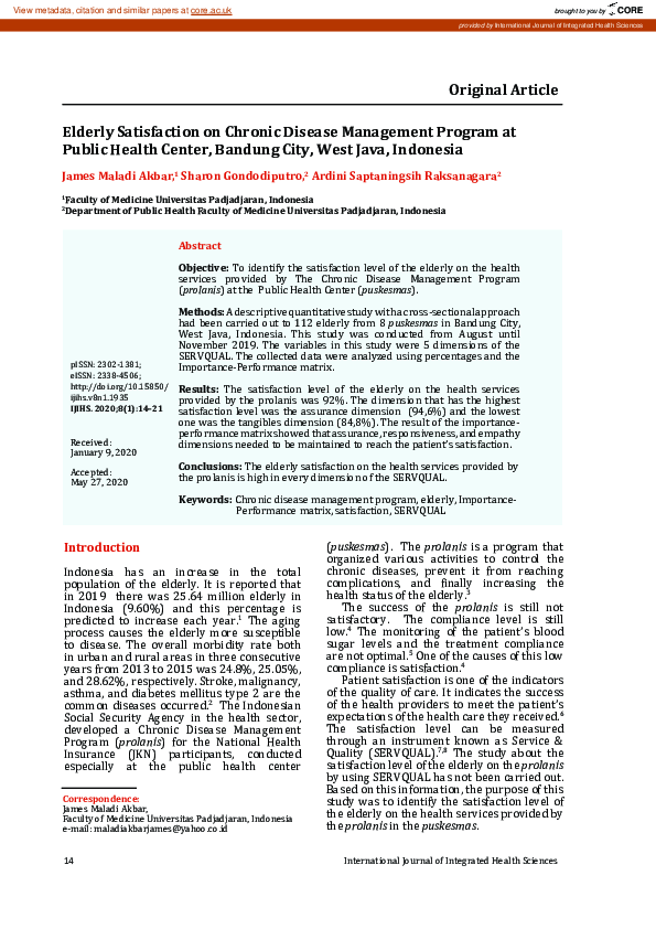(PDF) Elderly Satisfaction on Chronic Disease Management Program at ...