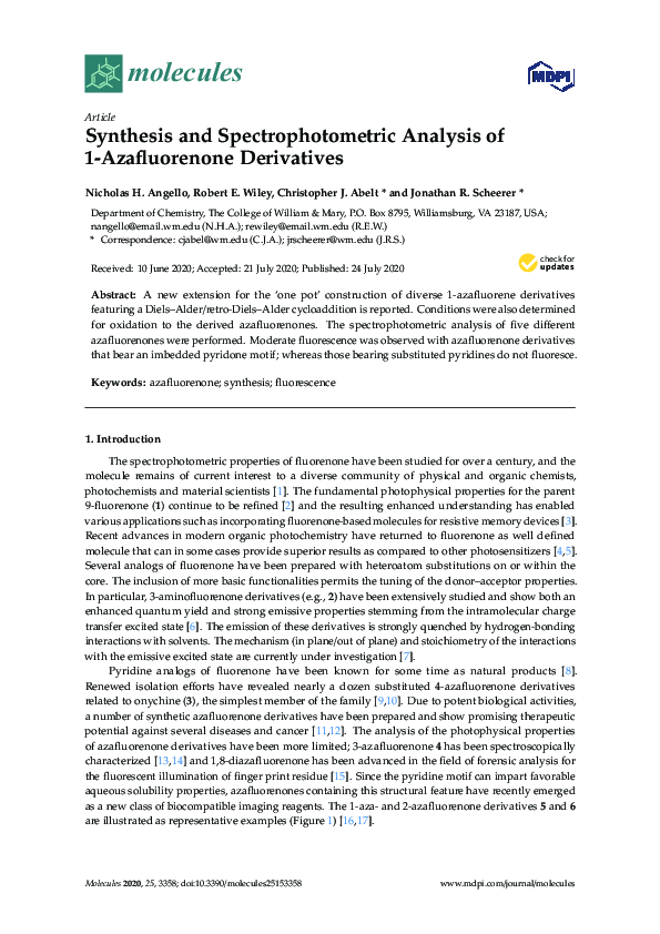 Synthesis and Spectrophotometric Analysis of 1-Azafluorenone Derivatives