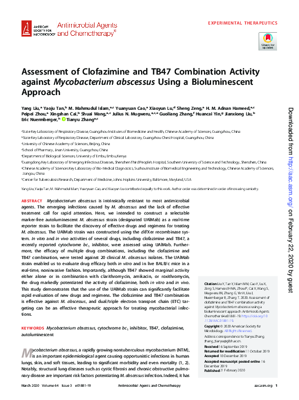 (PDF) Assessment of Clofazimine and TB47 Combination Activity against ...
