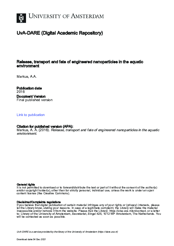 (PDF) Release, transport and fate of engineered nanoparticles in the ...