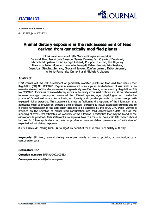 (PDF) Animal dietary exposure in the risk assessment of feed derived ...