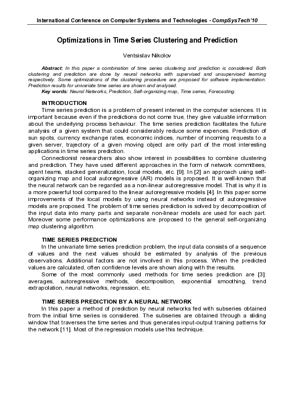 (PDF) Optimizations in time series clustering and prediction