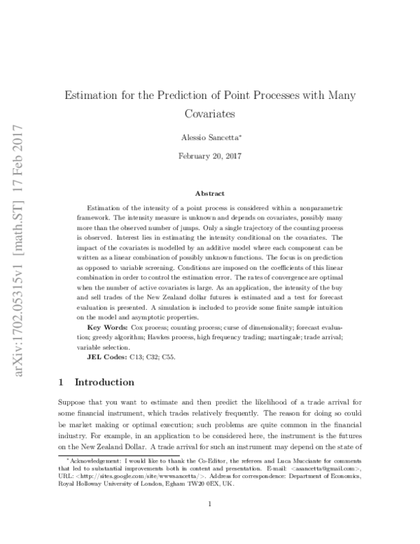(PDF) Estimation for the Prediction of Point Processes with Many Covariates