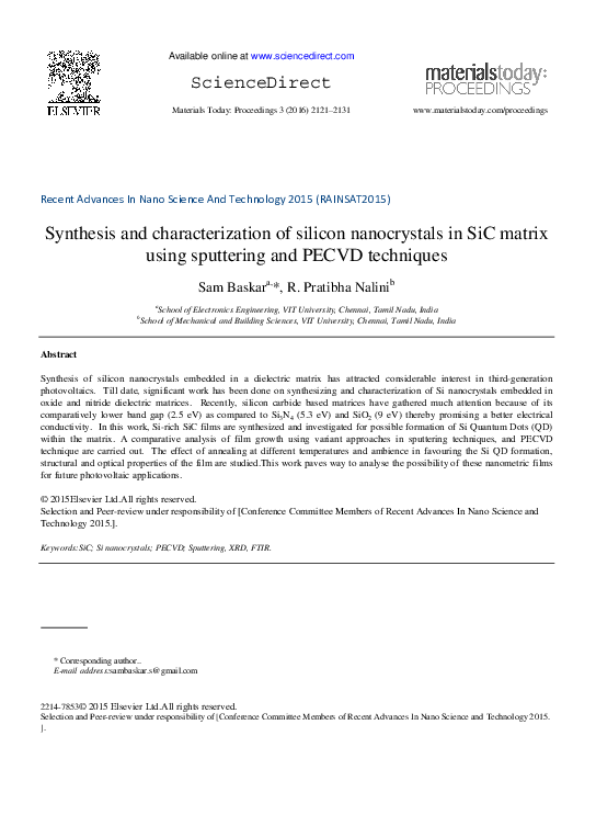(PDF) Synthesis and Characterization of Silicon Nanowires by ...