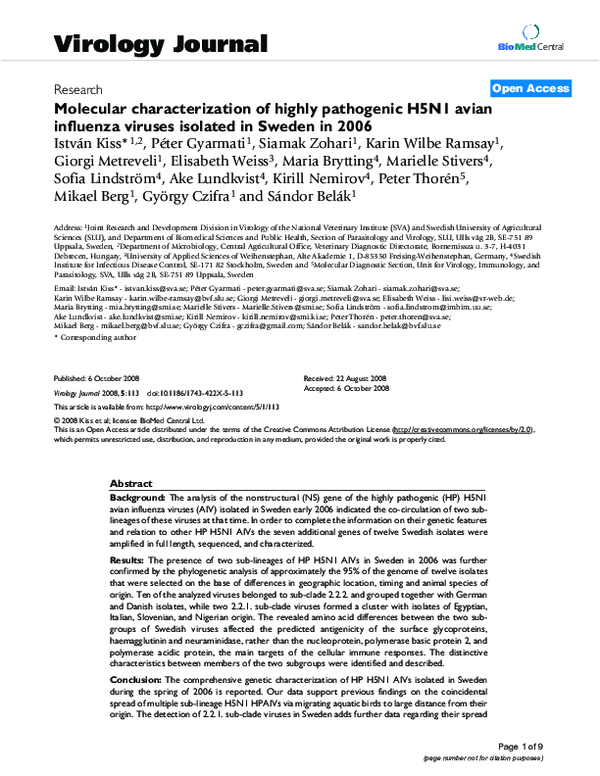 (PDF) Molecular characterization of highly pathogenic H5N1 avian ...
