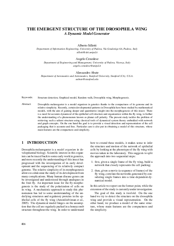 (PDF) THE EMERGENT STRUCTURE OF THE DROSOPHILA WING - A Dynamic Model ...