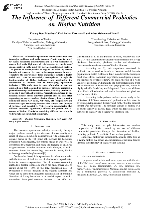 (PDF) Probiotic Impact on Biofloc Nutrition in Aquaculture
