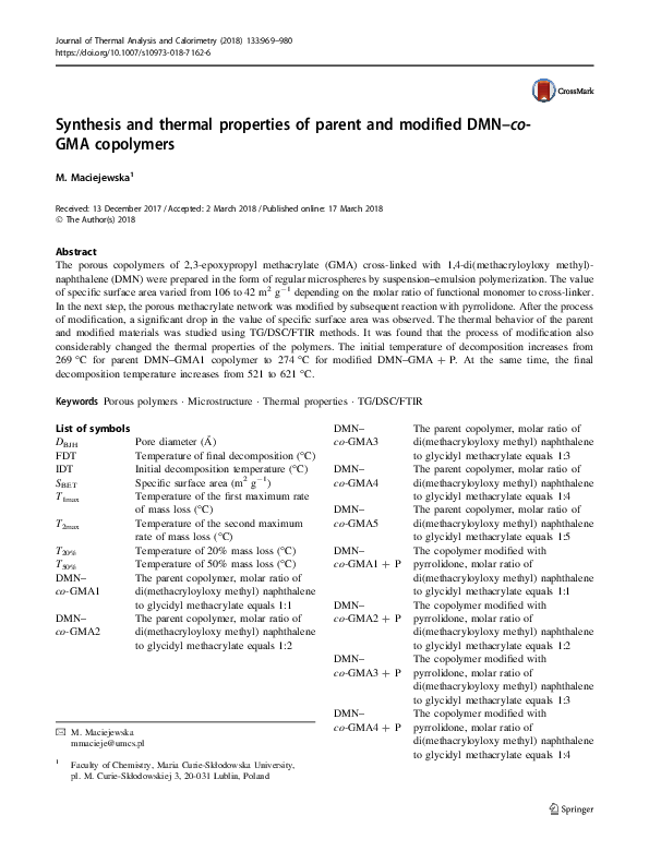 (PDF) Synthesis and thermal properties of parent and modified DMN–co ...