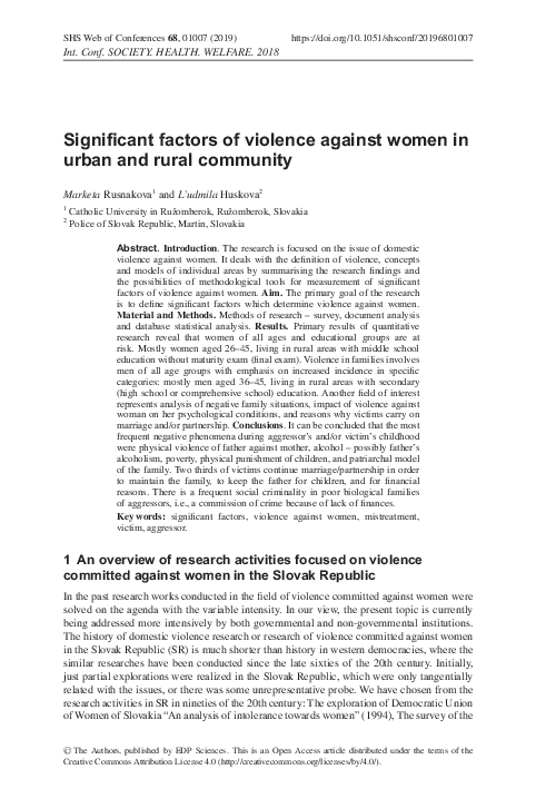(PDF) Significant factors of violence against women in urban and rural ...