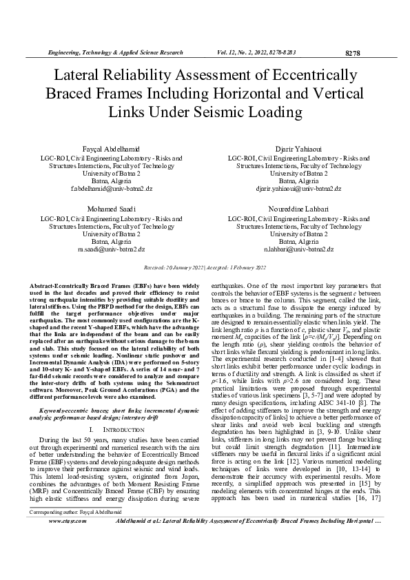 (PDF) Lateral Reliability Assessment of Eccentrically Braced Frames ...