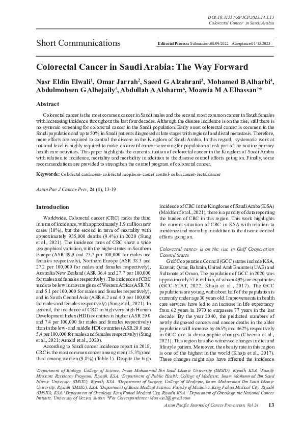 (PDF) Colorectal Cancer in Saudi Arabia: The Way Forward