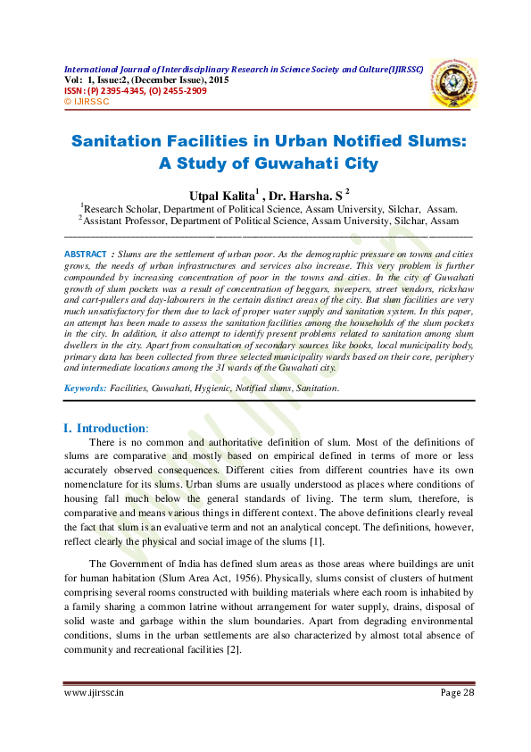 (PDF) Sanitation Facilities in Urban Notified Slums : A Study of ...