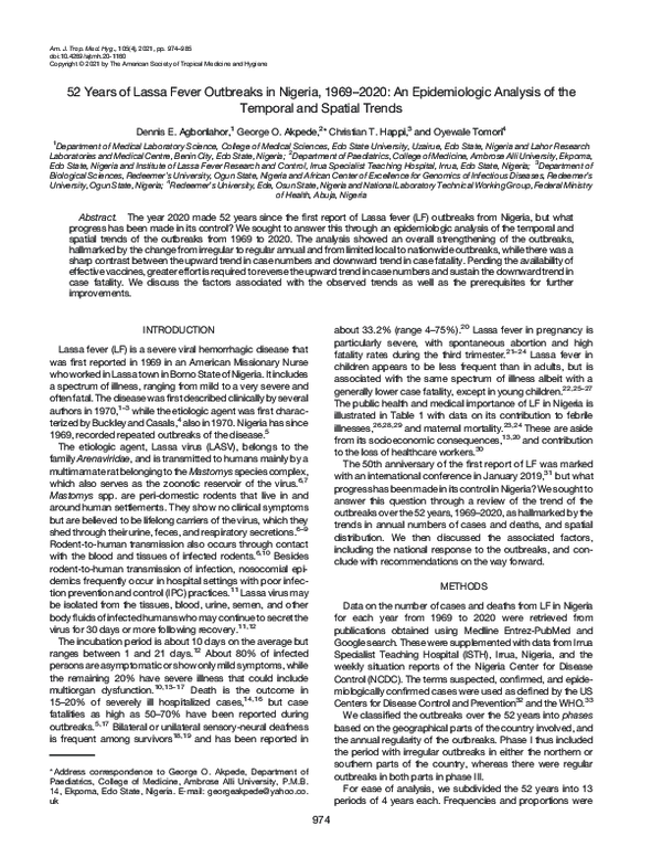 (PDF) 52 Years of Lassa Fever Outbreaks in Nigeria, 1969-2020: An ...