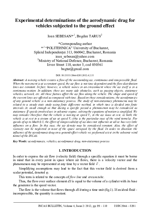 (PDF) Experimental determinations of the aerodynamic drag for vehicles