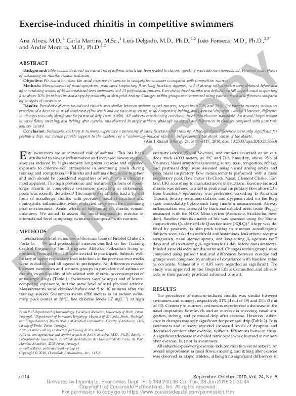 (PDF) Exercise-Induced Rhinitis in Competitive Swimmers