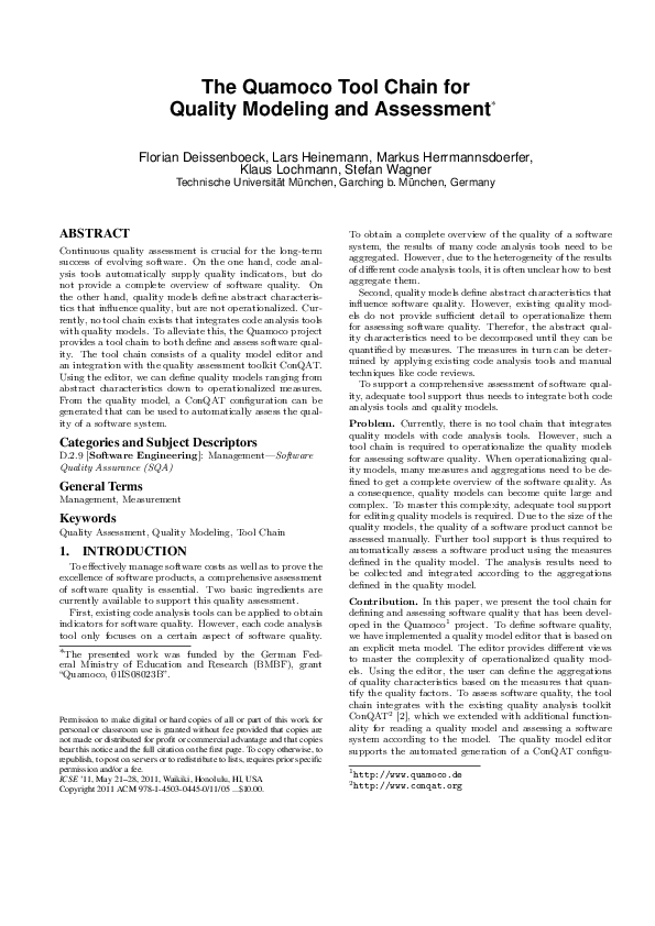 (PDF) The quamoco tool chain for quality modeling and assessment