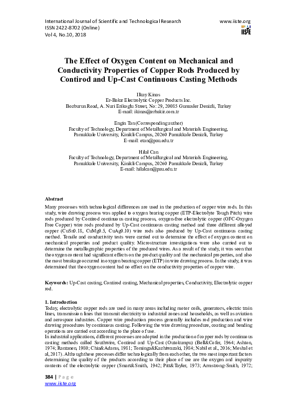 (PDF) The Effect of Oxygen Content on Mechanical and Conductivity ...