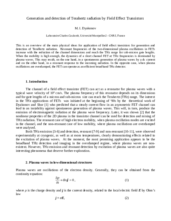 (PDF) Generation and detection of Terahertz radiation by field effect ...