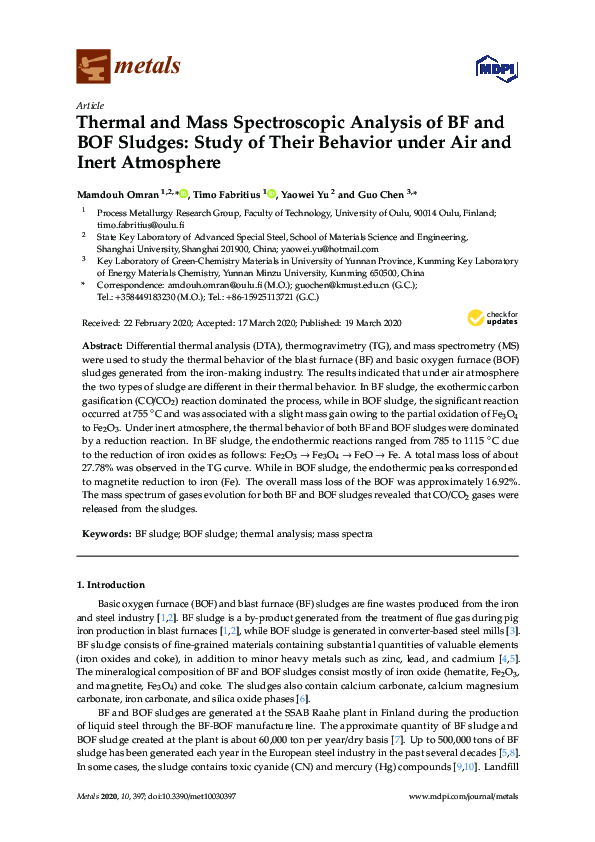 (PDF) Thermal and Mass Spectroscopic Analysis of BF and BOF Sludges ...