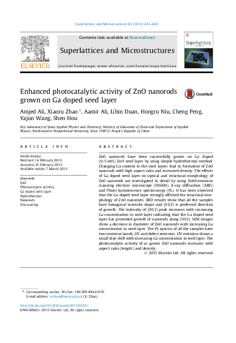 (PDF) Enhanced photocatalytic activity of ZnO nanorods by surface ...